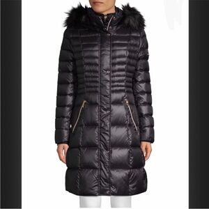 Karl Lagerfeld Paris Long Black Down Winter Parka Coat with hood size Medium